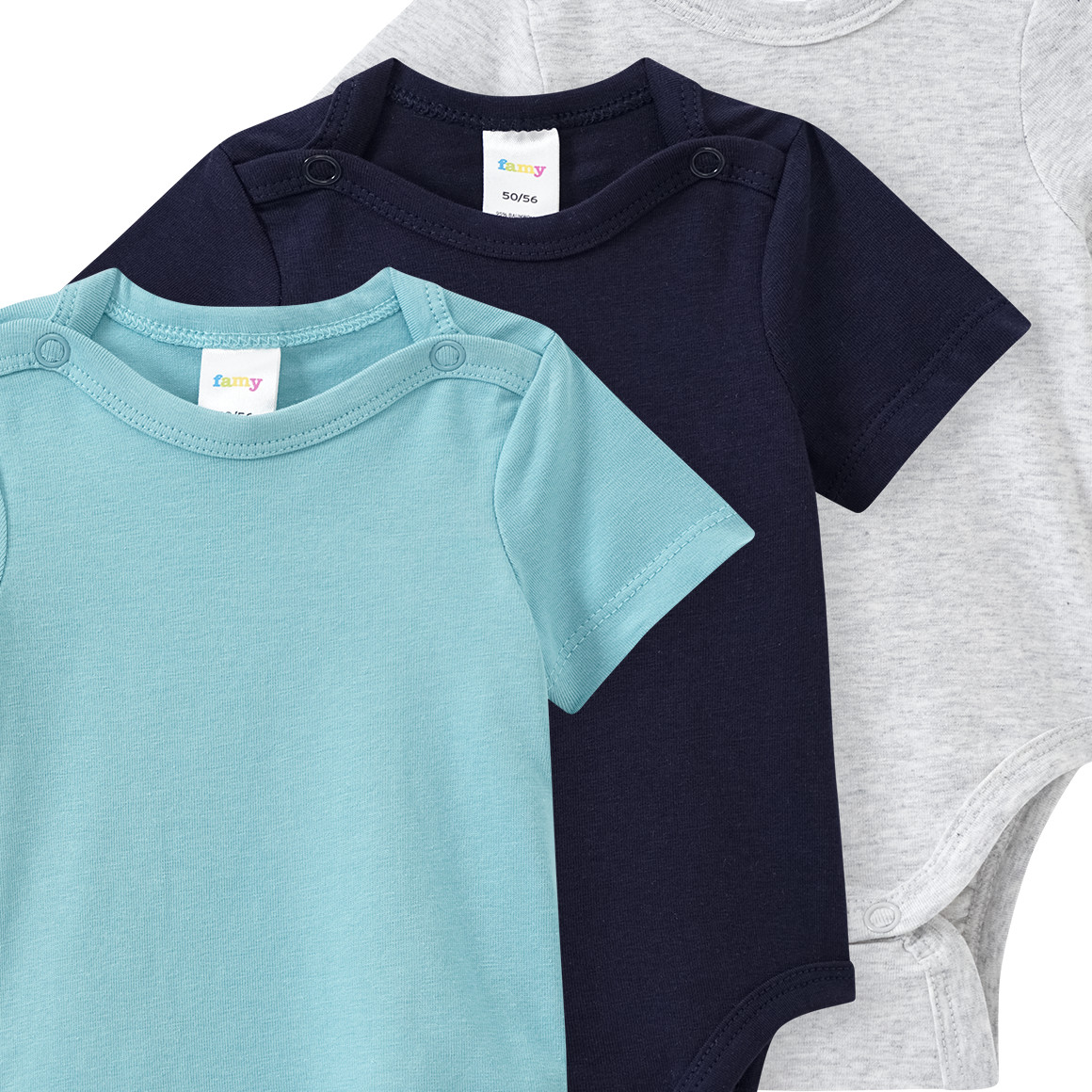 3 baby rompers in verschillende kleuren