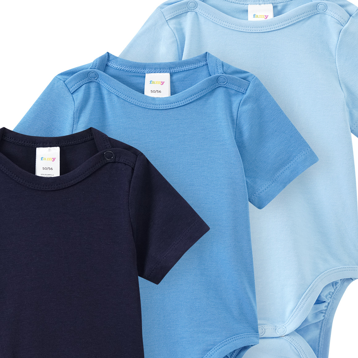 3 baby rompers in verschillende kleuren