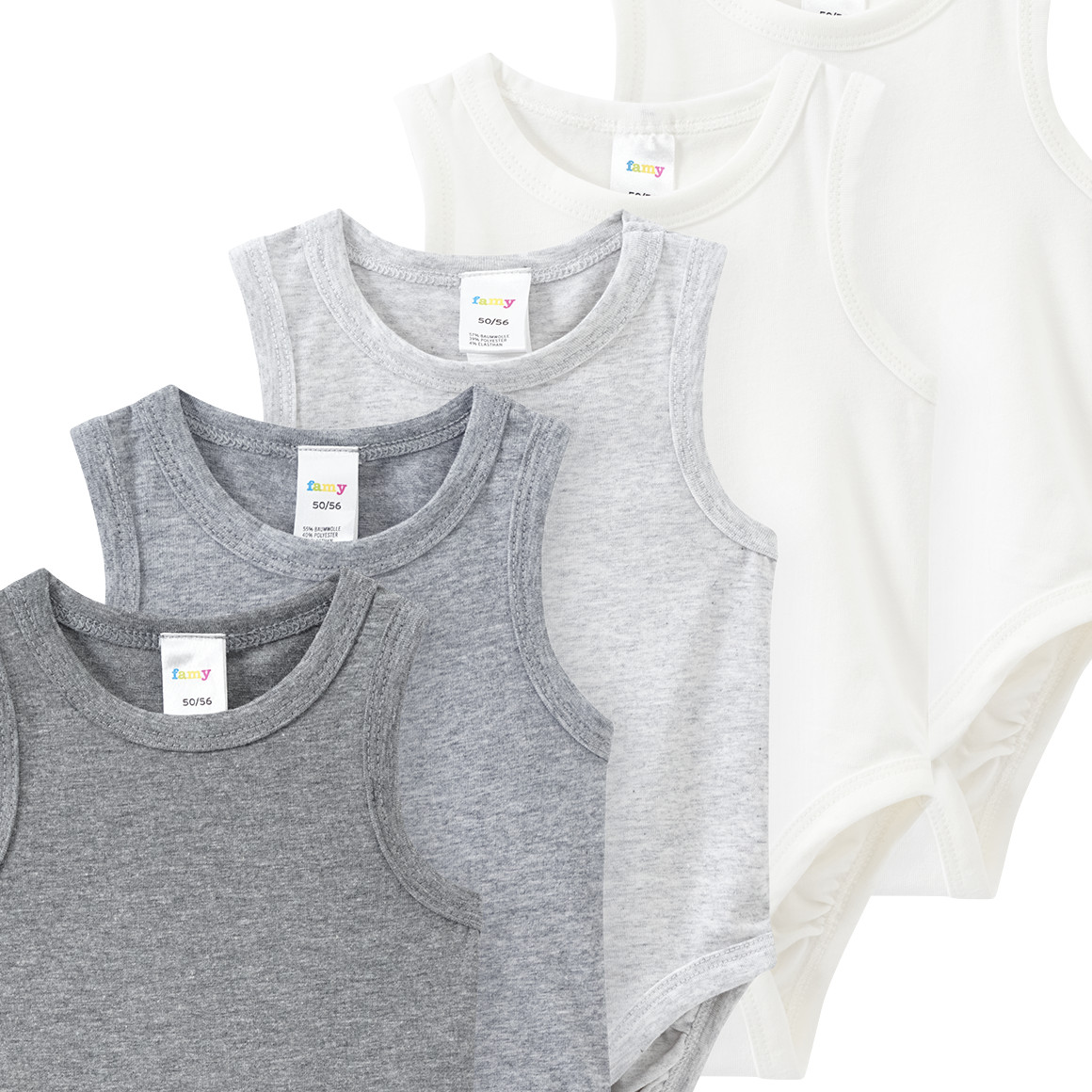 5 baby rompers in verschillende kleuren