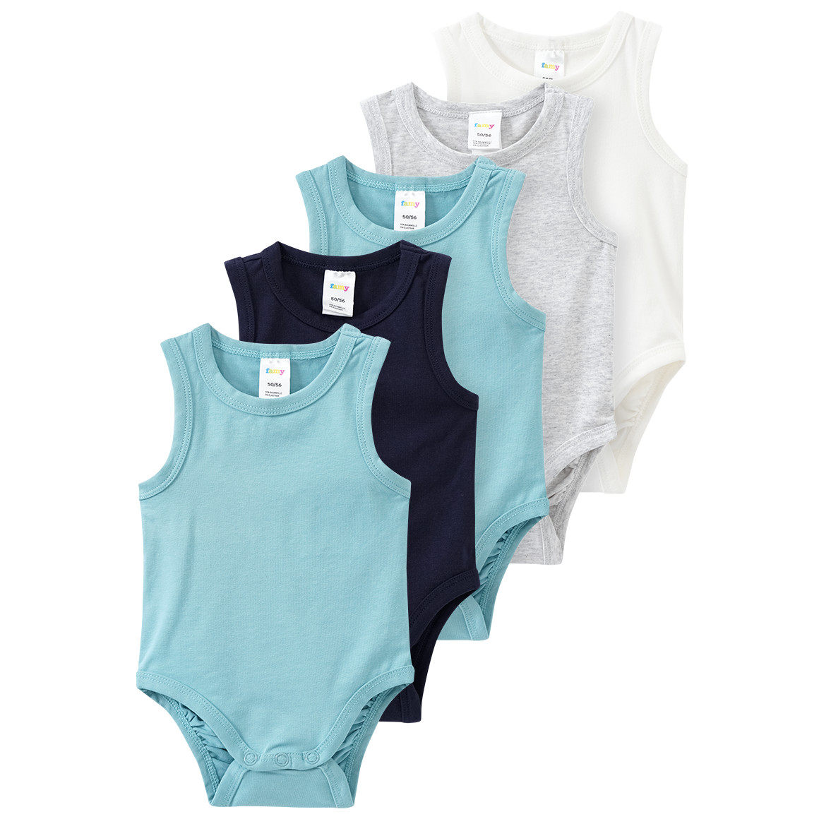 5 baby rompers in verschillende kleuren