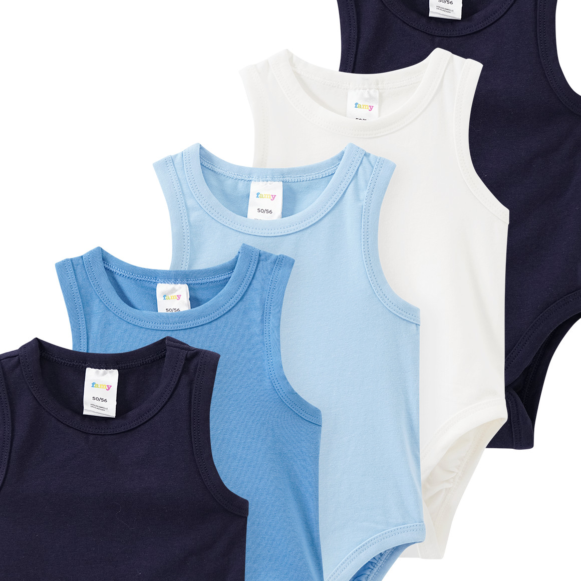 5 baby rompers in verschillende kleuren