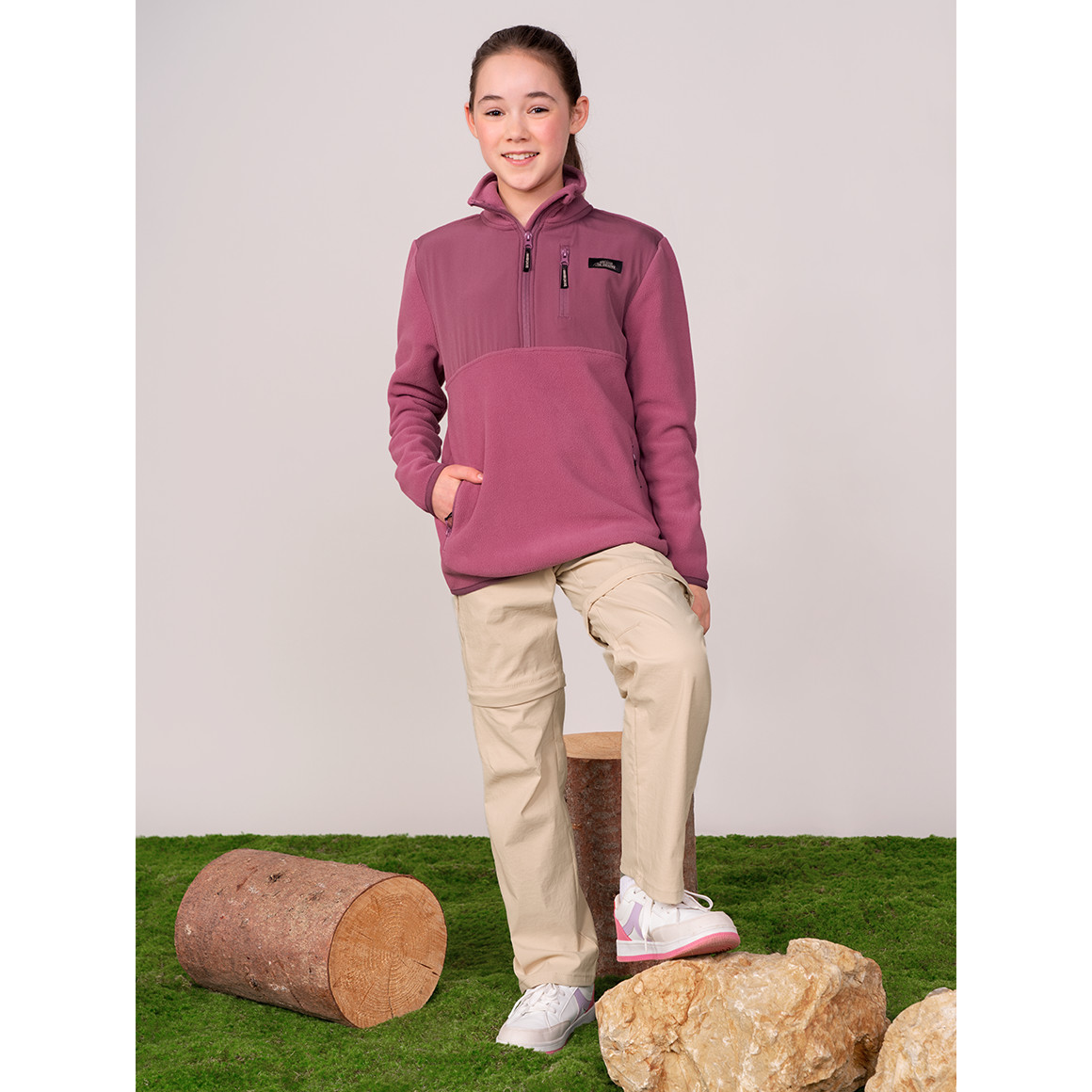 Meisjes fleece trui met opstaande kraag