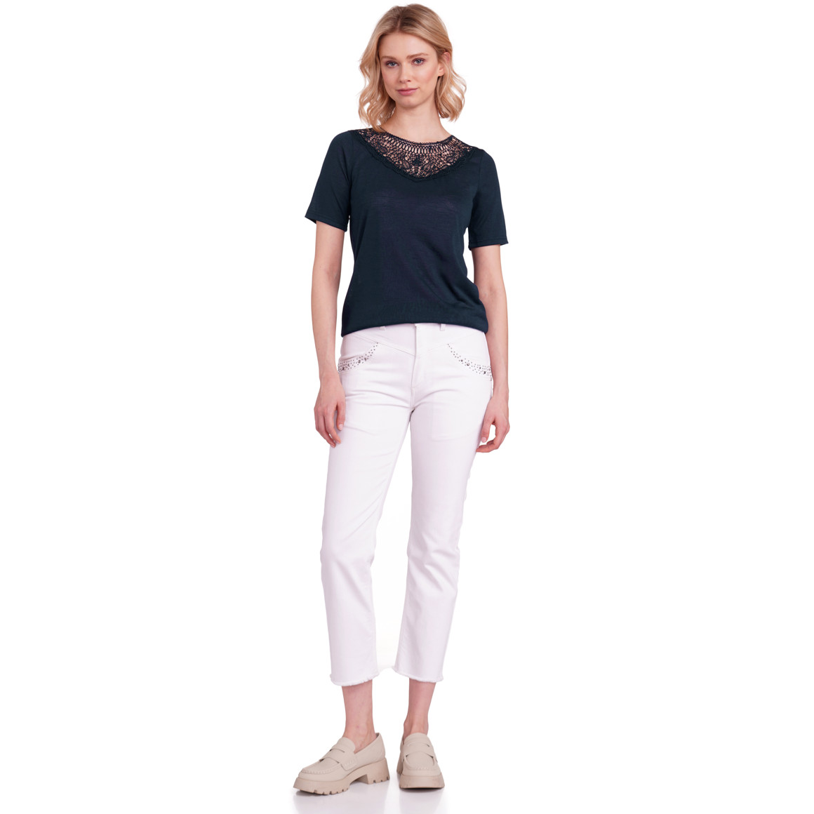 Damen T-Shirt mit Spitzenausschnitt