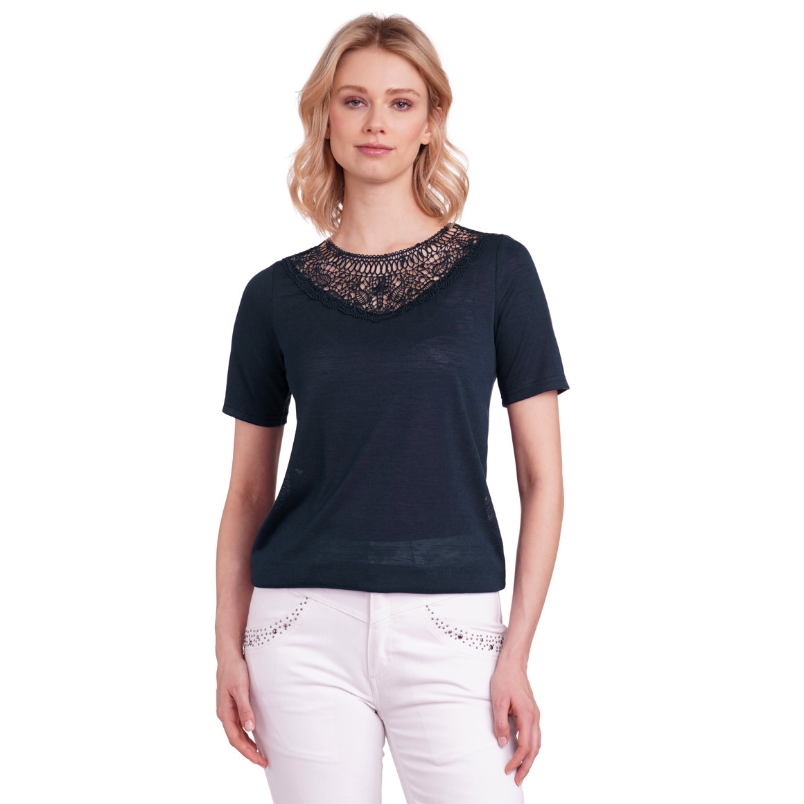 Damen T-Shirt mit Spitzenausschnitt
