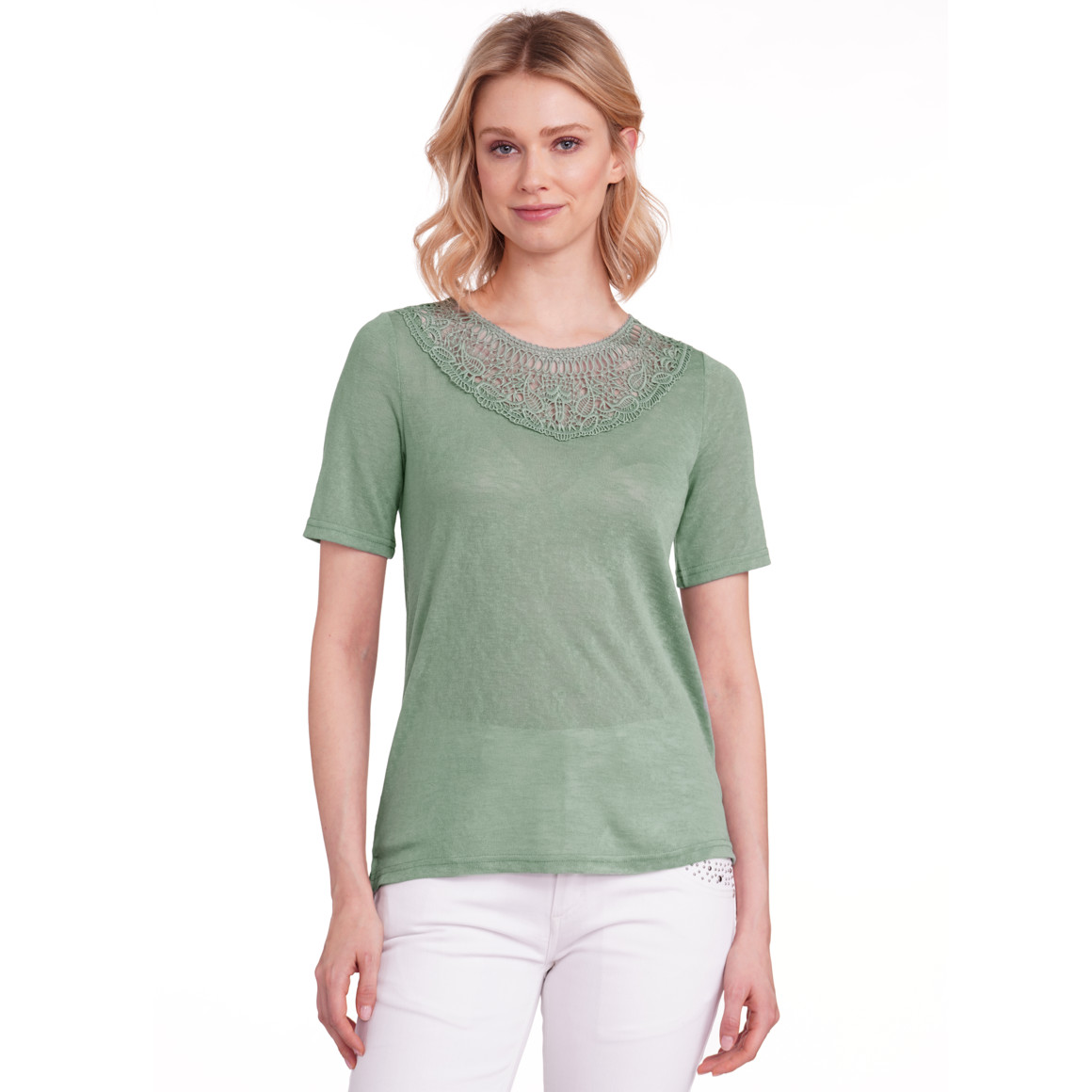 Damen T-Shirt mit Spitzenausschnitt