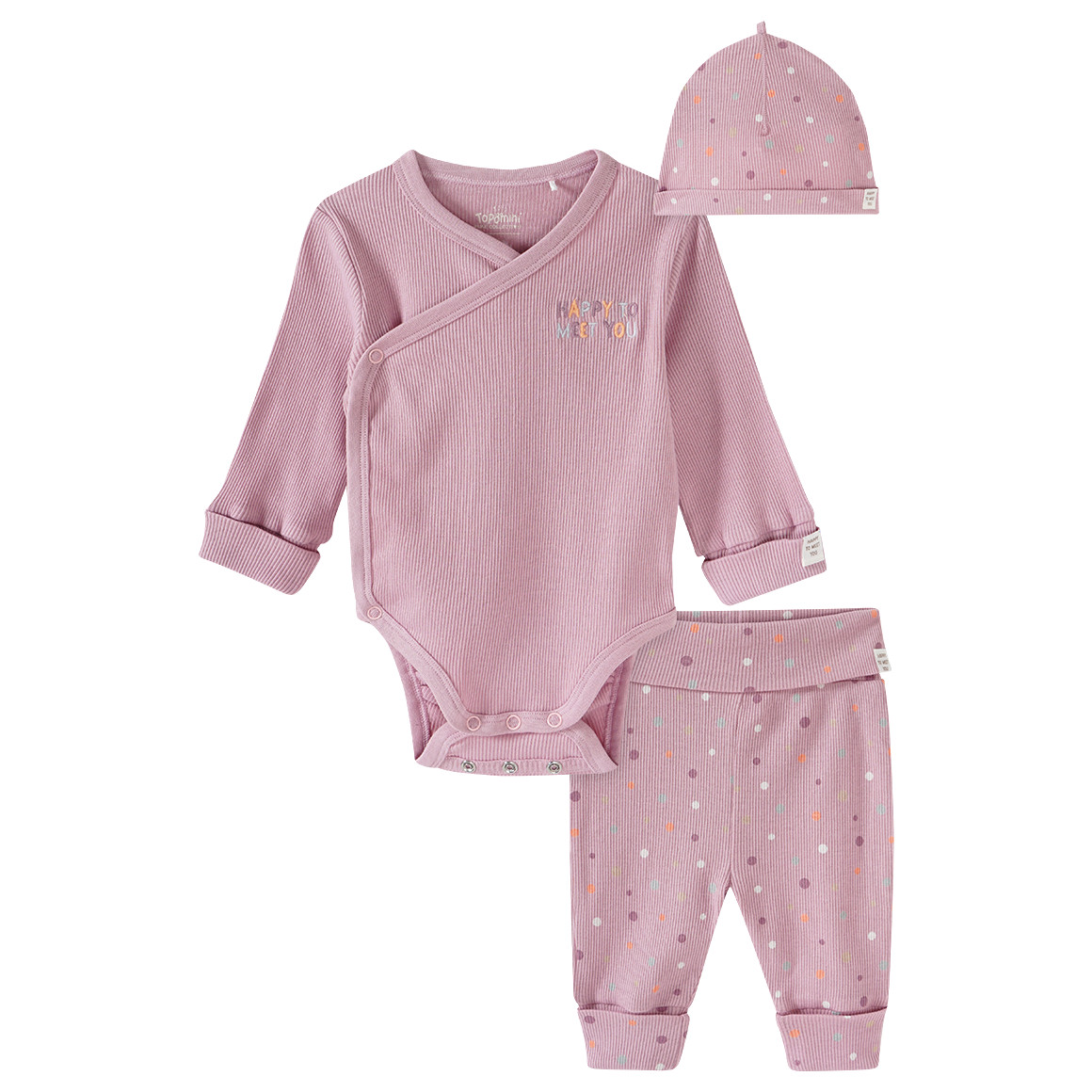 Newborn Wickelbody, Hose und Mütze im Set