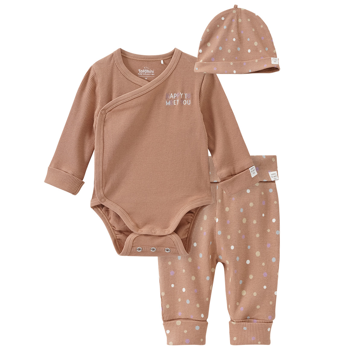 Newborn Wickelbody, Hose und Mütze im Set