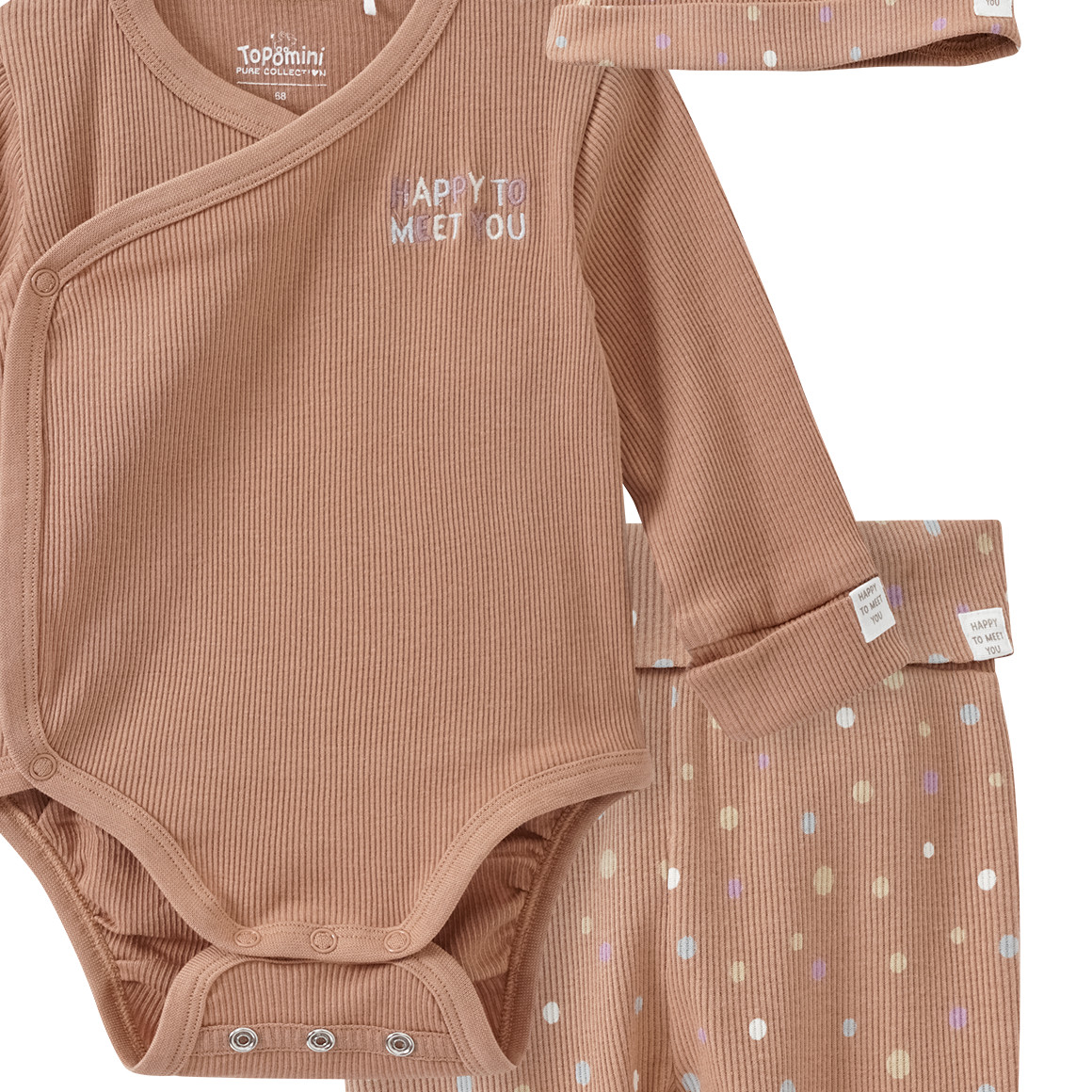 Newborn Wickelbody, Hose und Mütze im Set