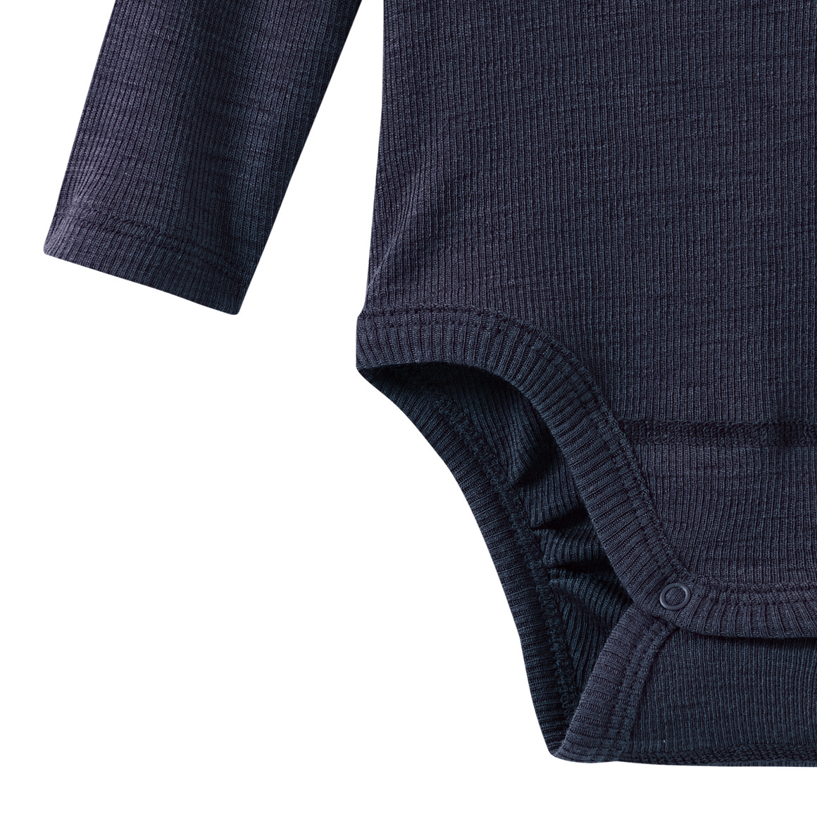 Babybody van wol en zijde met geribde textuur