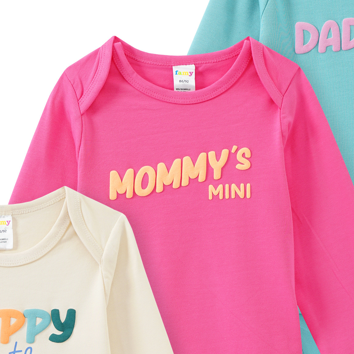 3 Baby Langarmbodys mit gummiertem Print