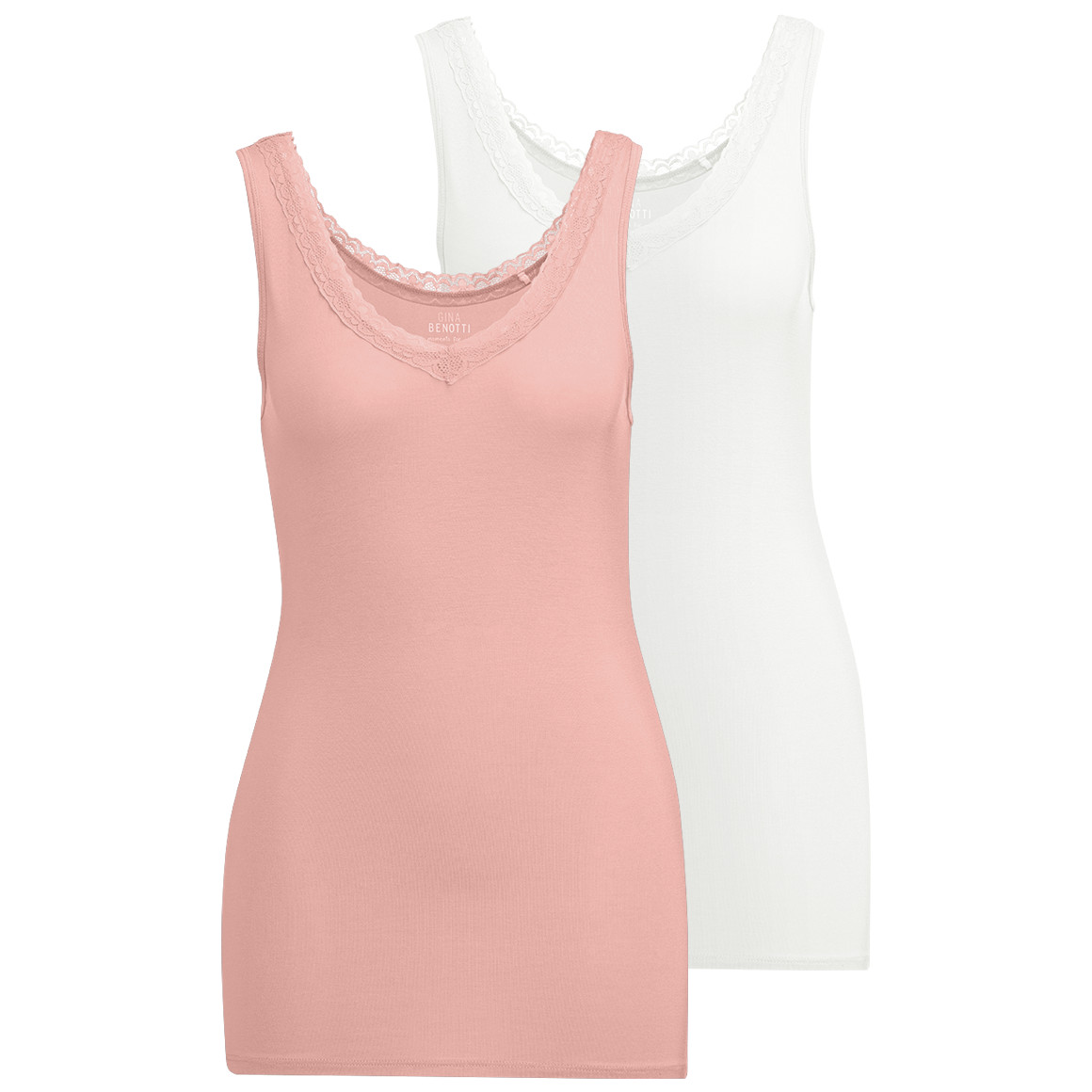 2 Damen Unterhemden mit Spitze, weiss / rosa, Gr. 40/42, Damenmode, Ernsting's family