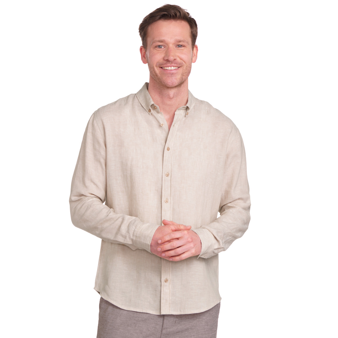 Herren Leinen-Hemd mit Button-Down-Kragen