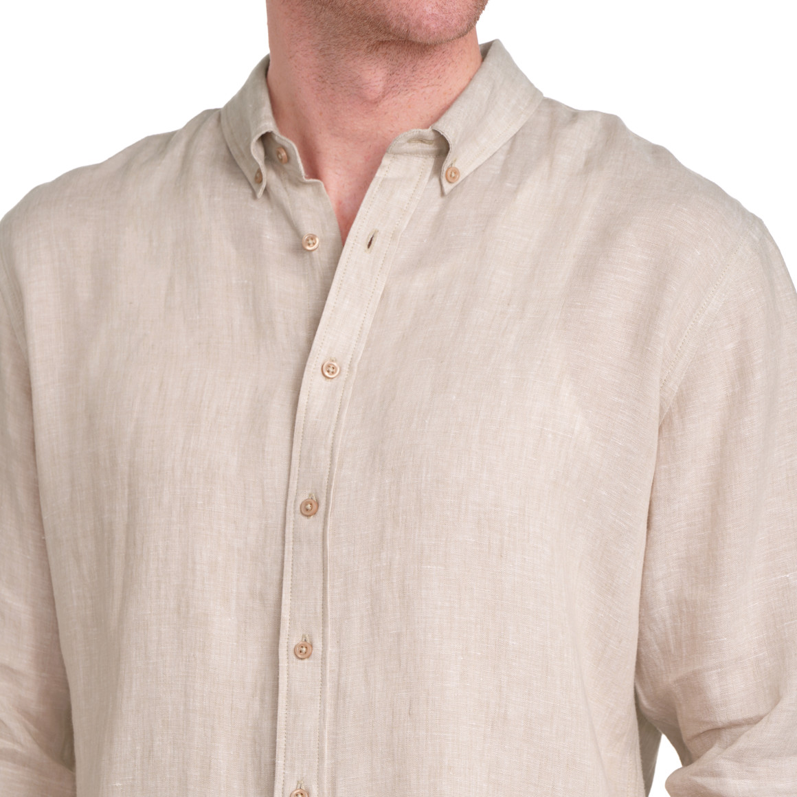 Herren Leinen-Hemd mit Button-Down-Kragen