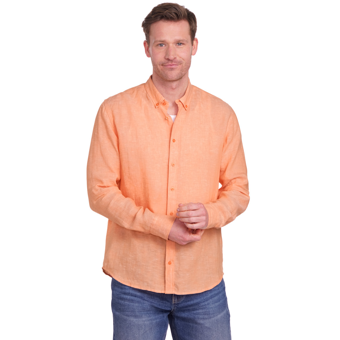 Herren Leinen-Hemd mit Button-Down-Kragen