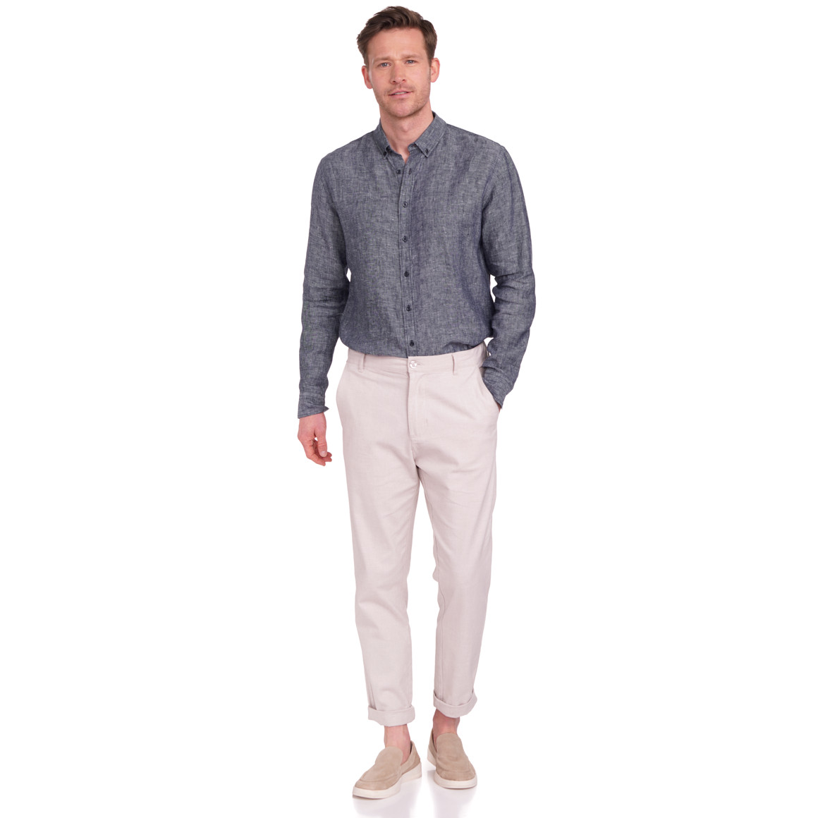 Herren Leinen-Hemd mit Button-Down-Kragen