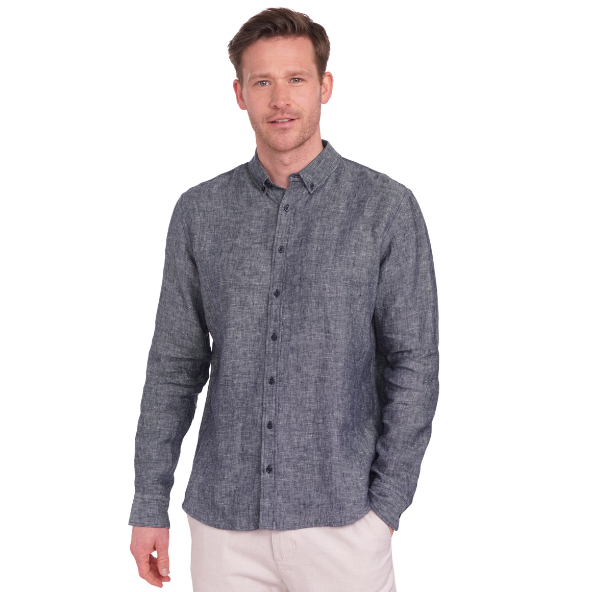 Herren Leinen-Hemd mit Button-Down-Kragen