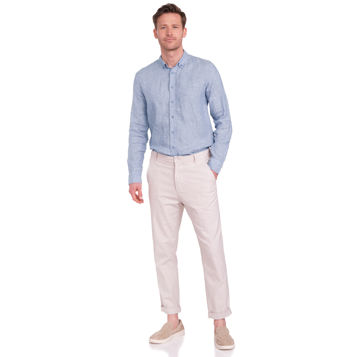 Herren Leinen-Hemd mit Button-Down-Kragen