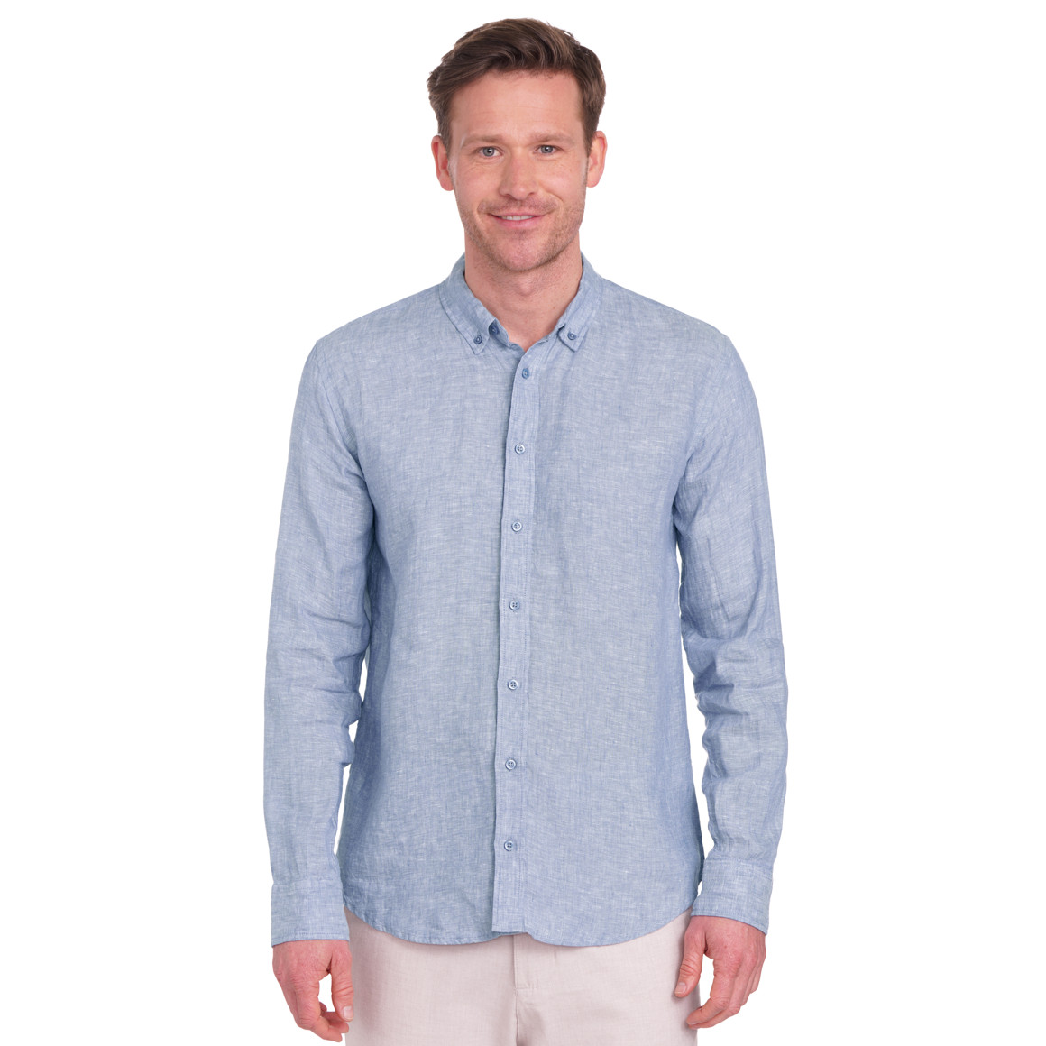 Herren Leinen-Hemd mit Button-Down-Kragen