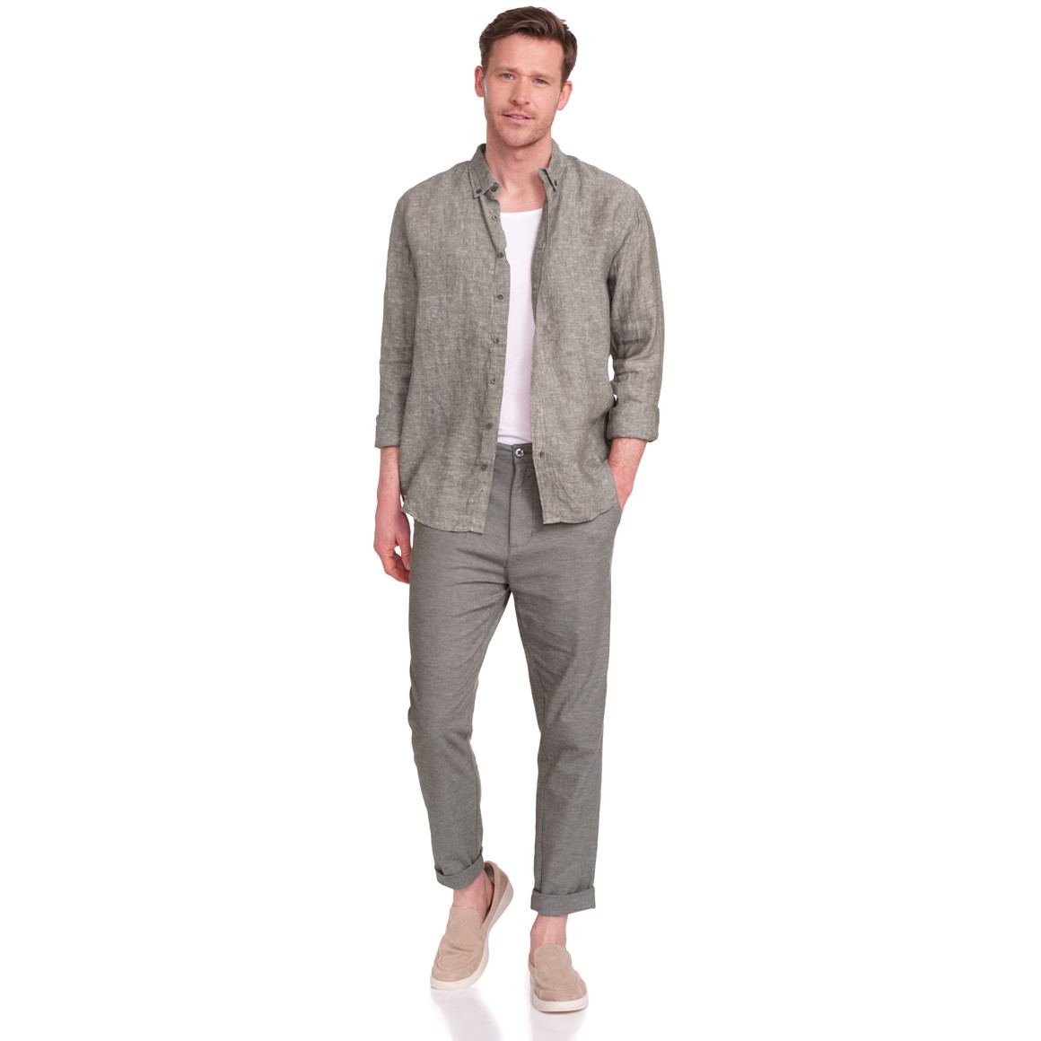 Herren Leinen-Hemd mit Button-Down-Kragen