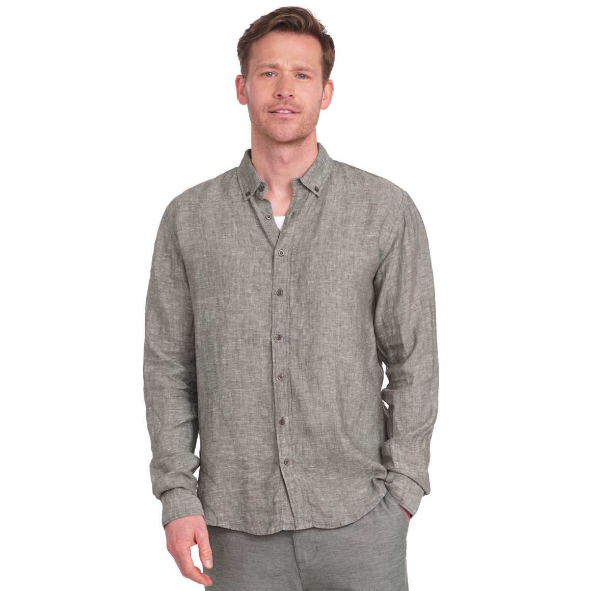 Herren Leinen-Hemd mit Button-Down-Kragen