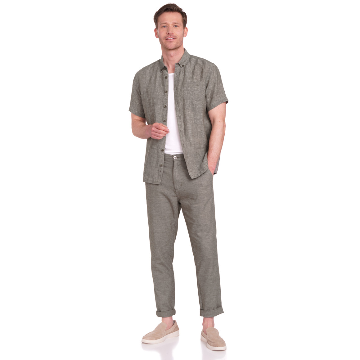 Herren Leinen-Hemd mit kurzen Ärmeln