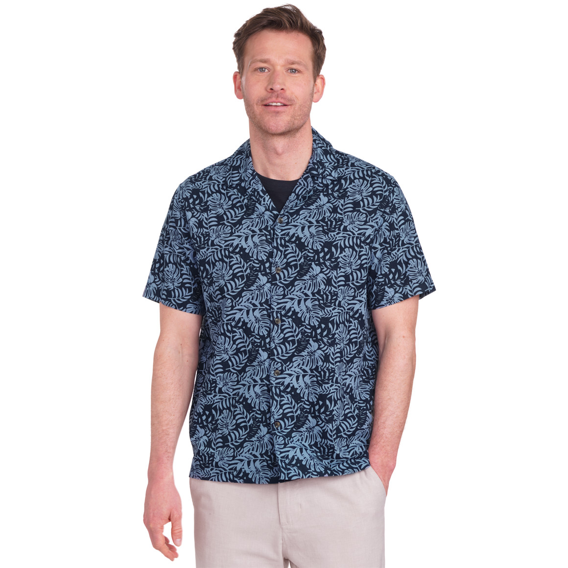 Leinenhemd Herren Langarm - Baumwolle Leinen Mix Paisley Blau