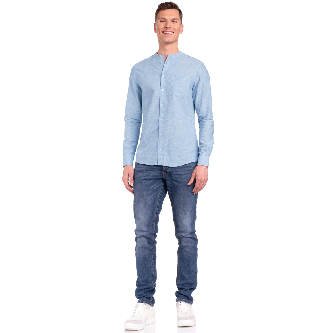 Herren Leinen-Hemd mit Brusttasche