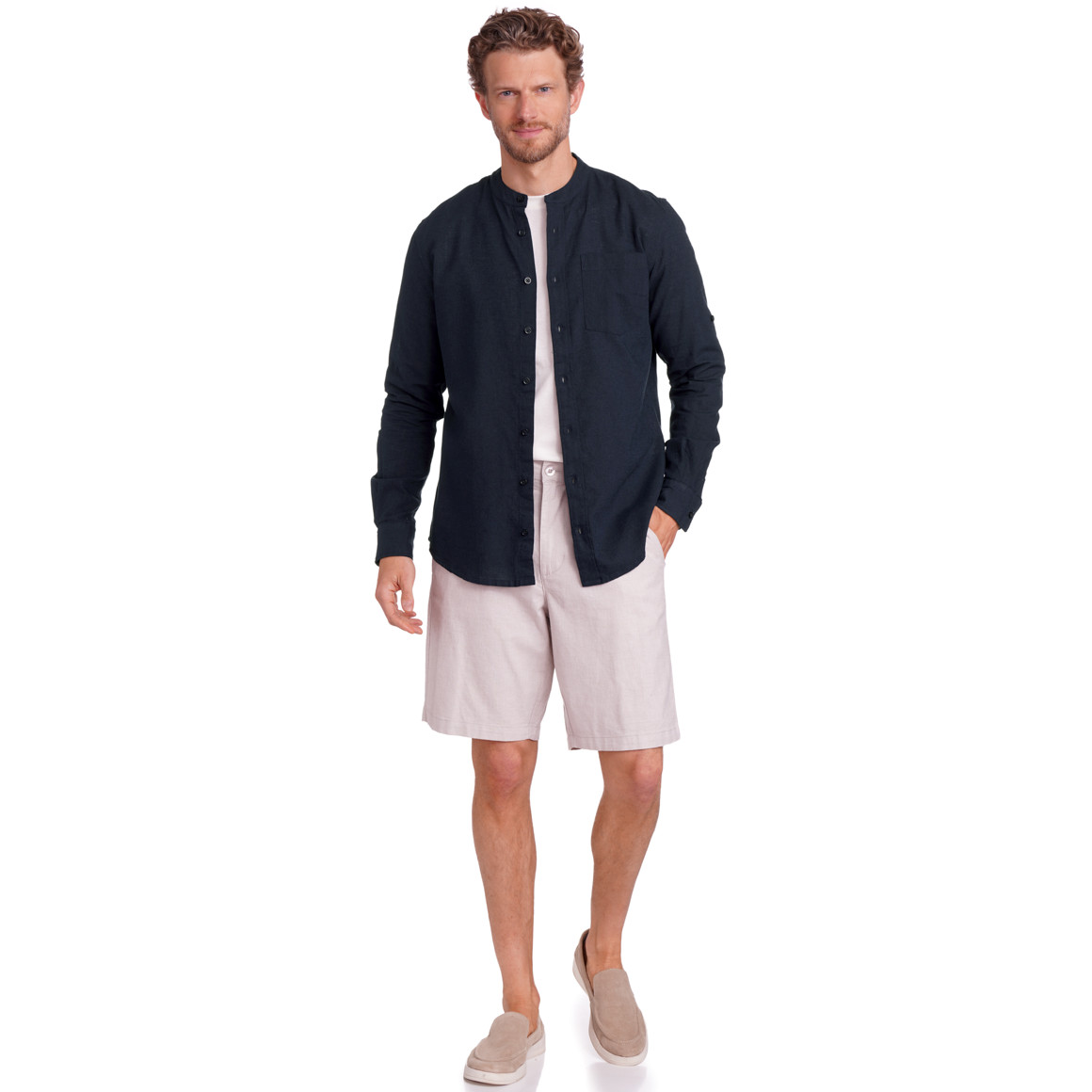 Herren Leinen-Hemd mit Brusttasche