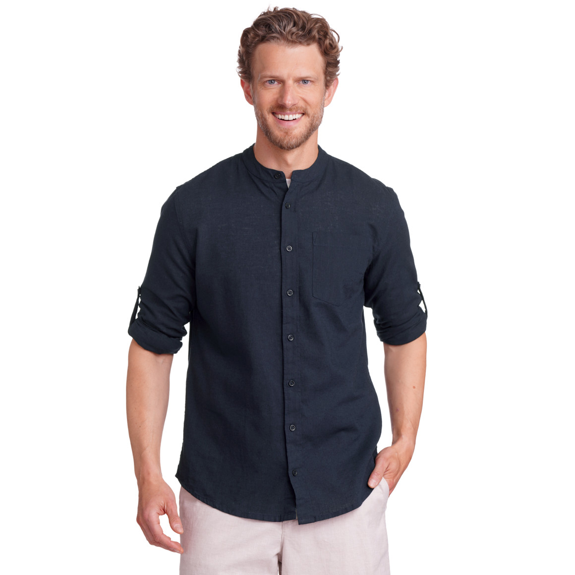 Herren Leinen-Hemd mit Brusttasche