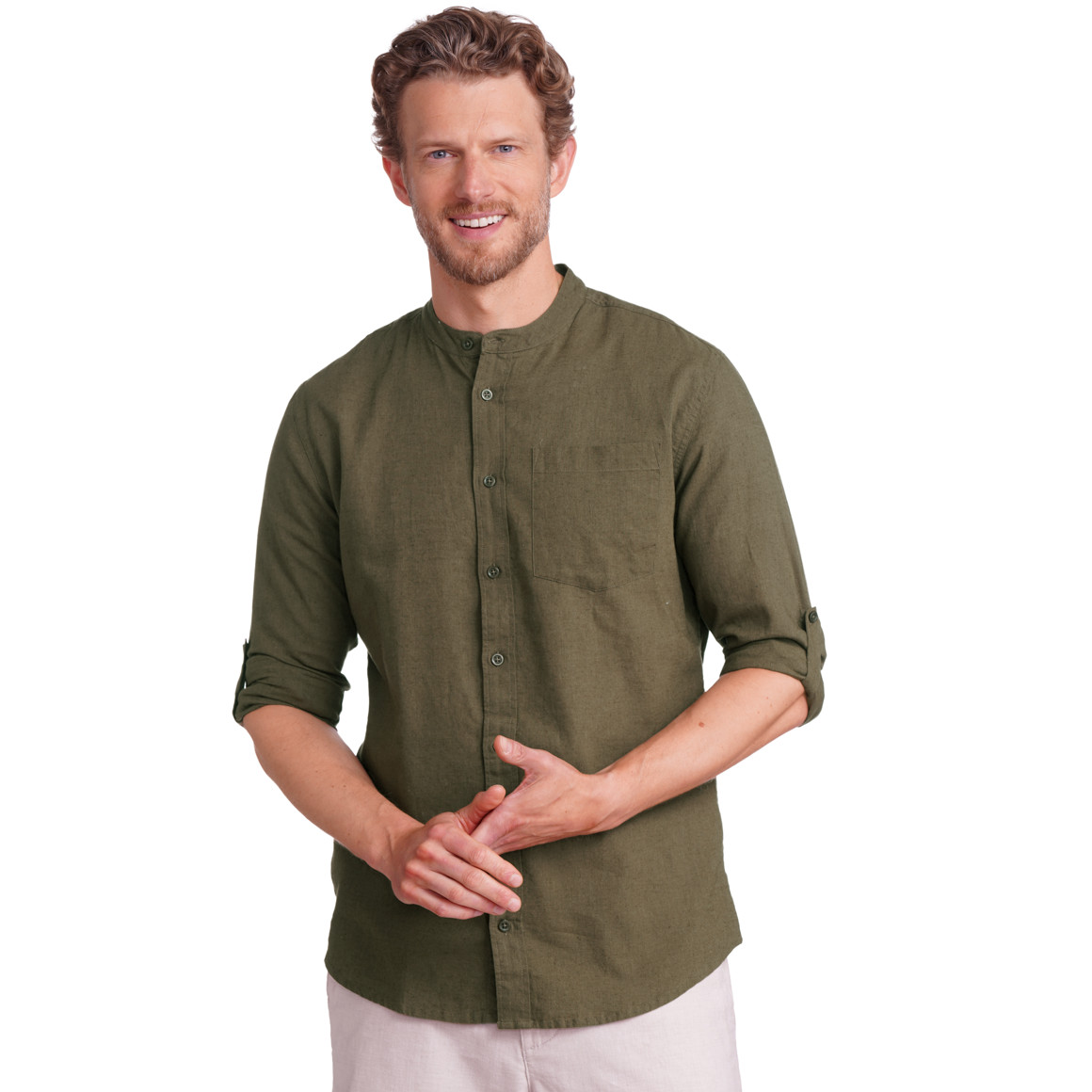 Herren Leinen-Hemd mit Brusttasche