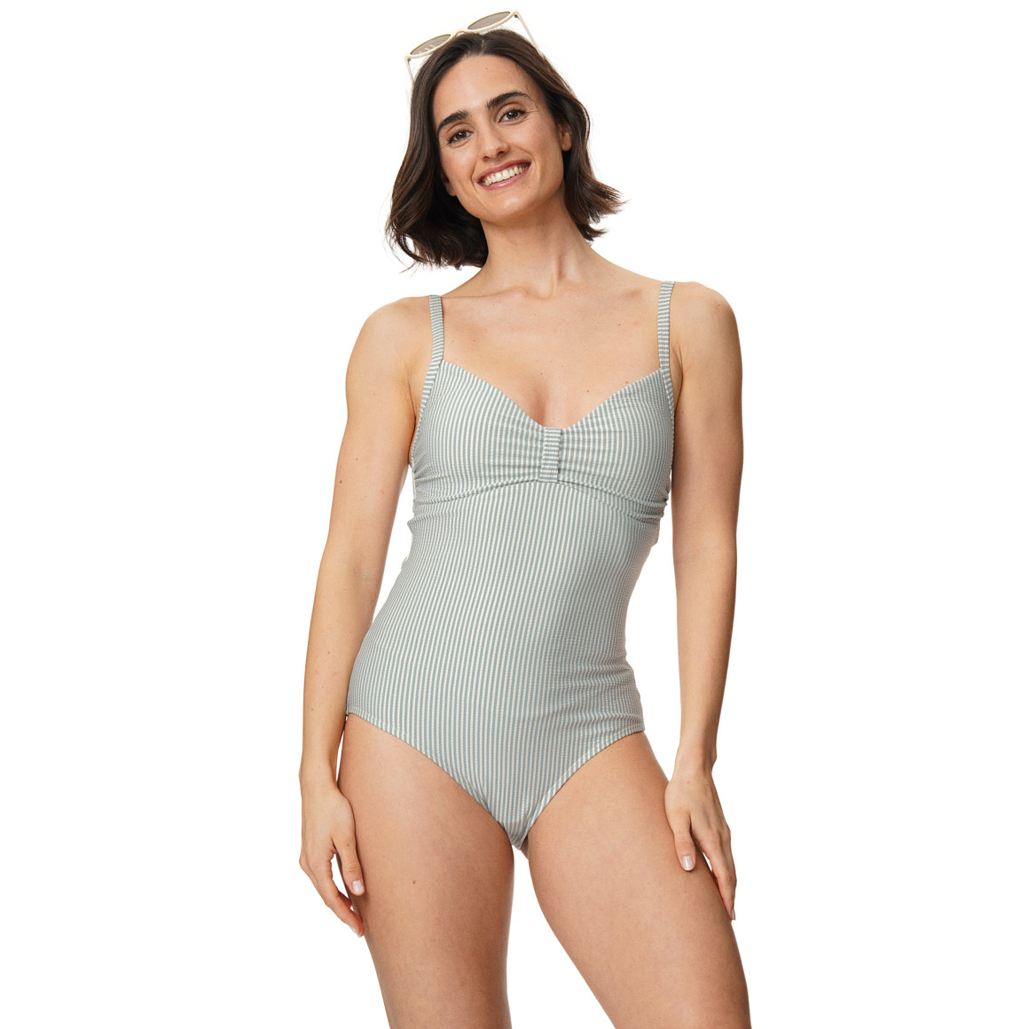 Damen Shape-Badeanzug mit Seersucker-Streifen