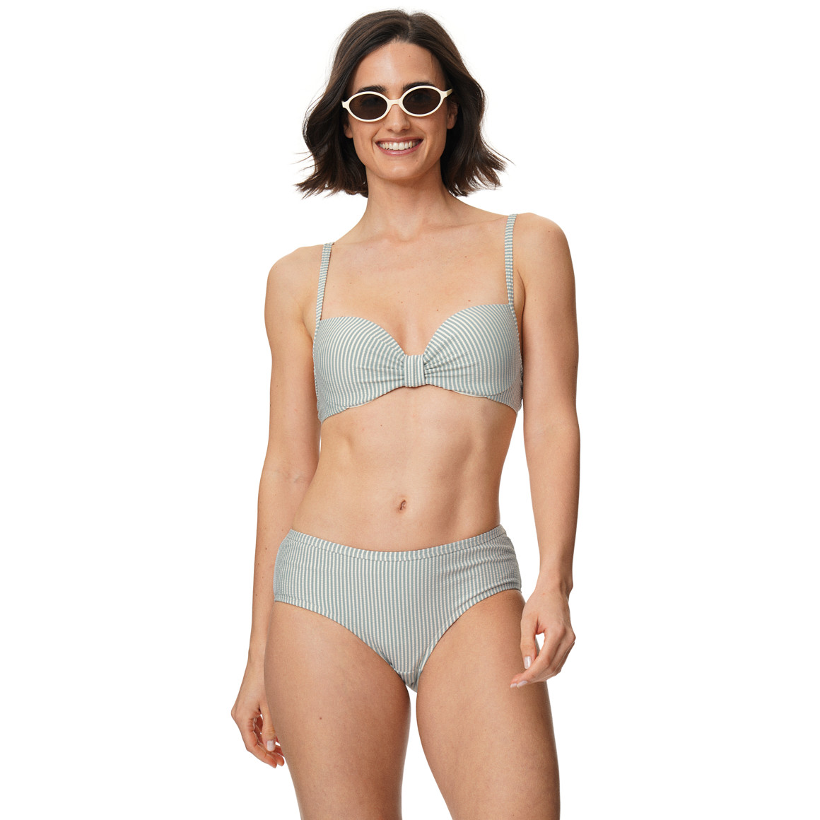 Damen Bikinioberteil mit Seersucker-Streifen