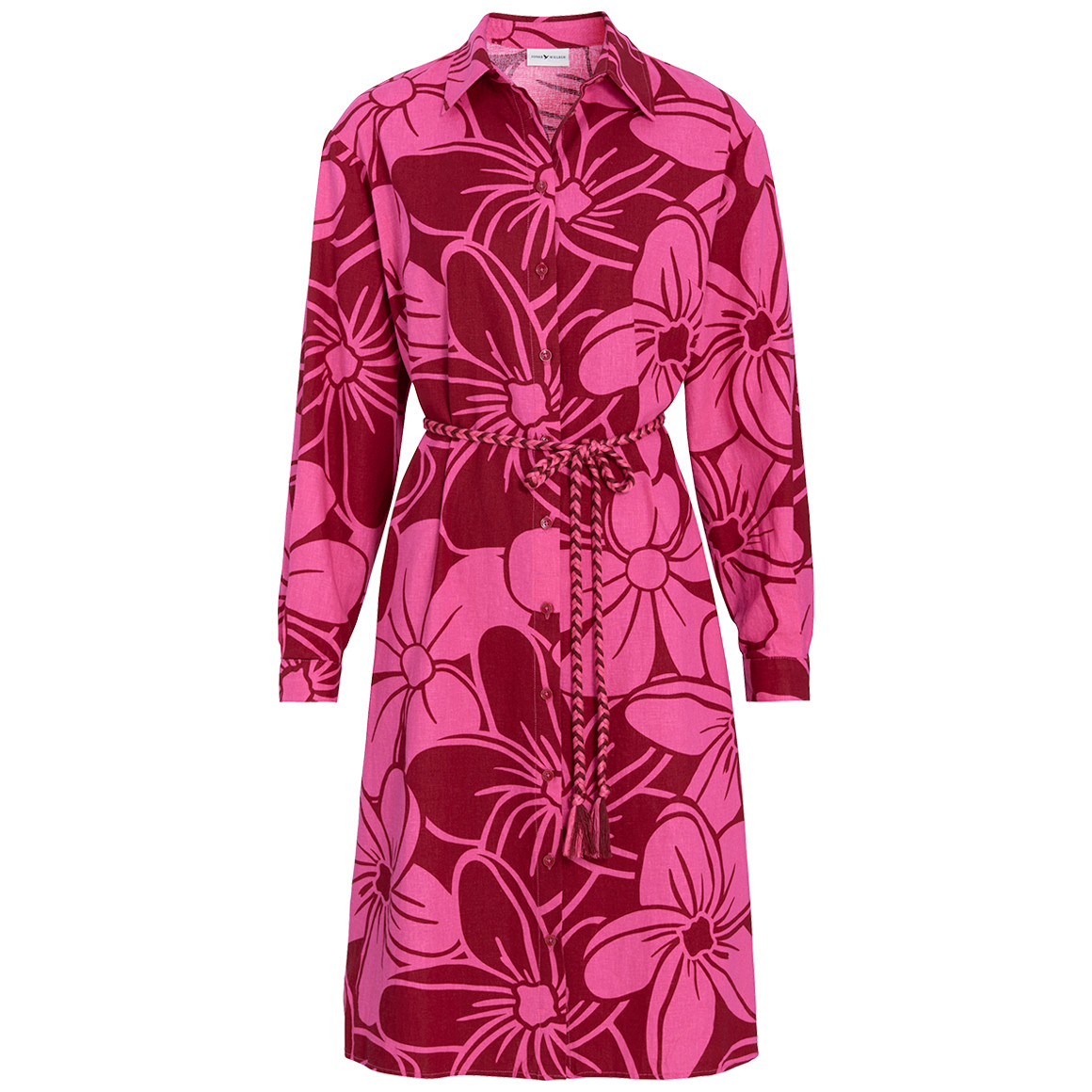 Damen Leinen-Hemdkleid mit Blumen-Allover