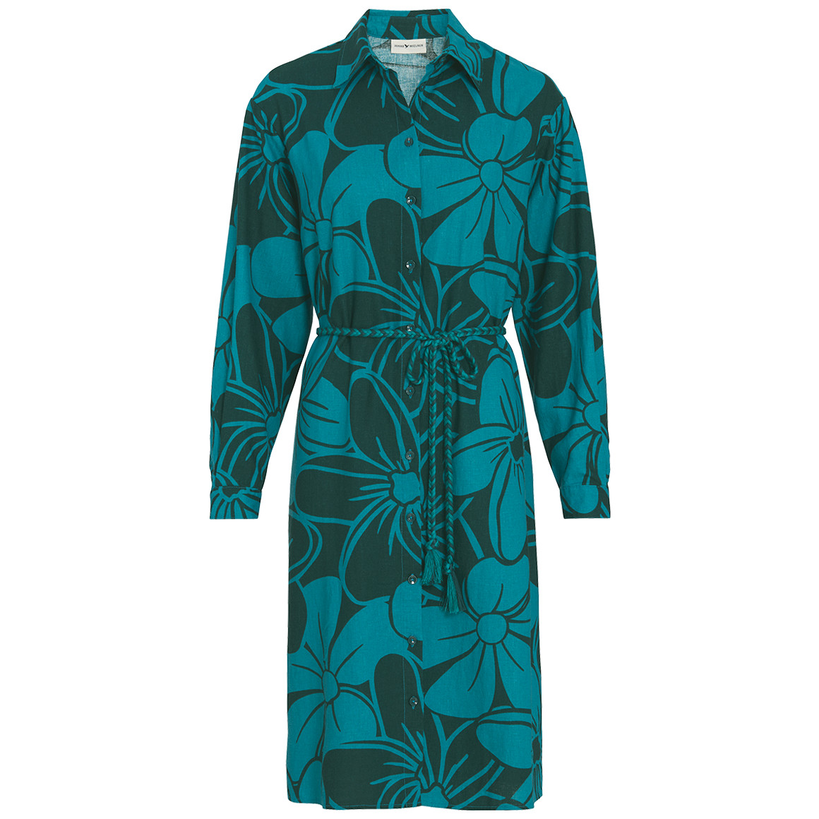 Damen Leinen-Hemdkleid mit Blumen-Allover