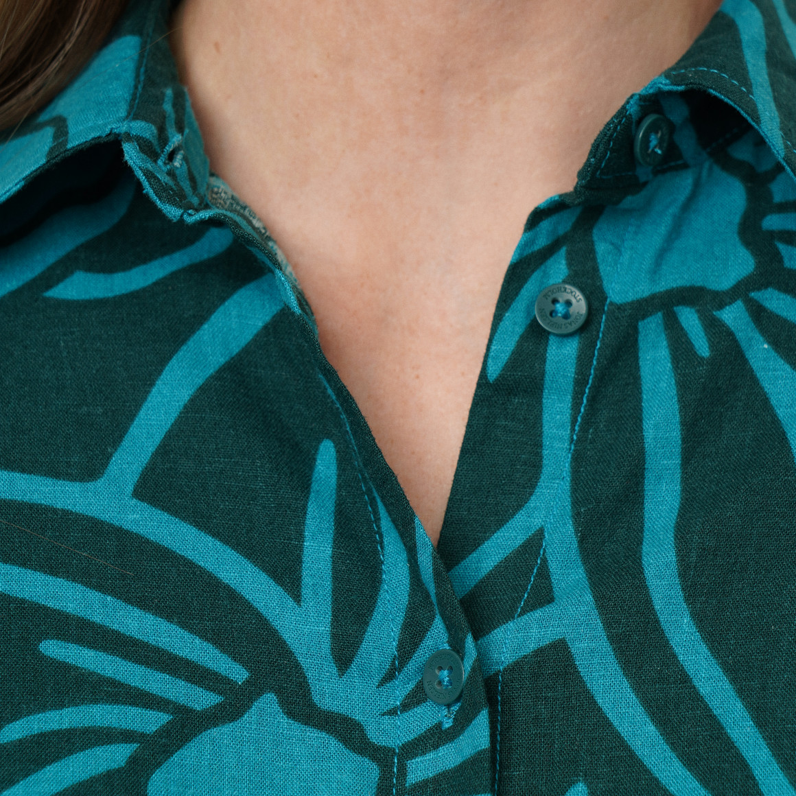 Damen Leinen-Hemdkleid mit Blumen-Allover