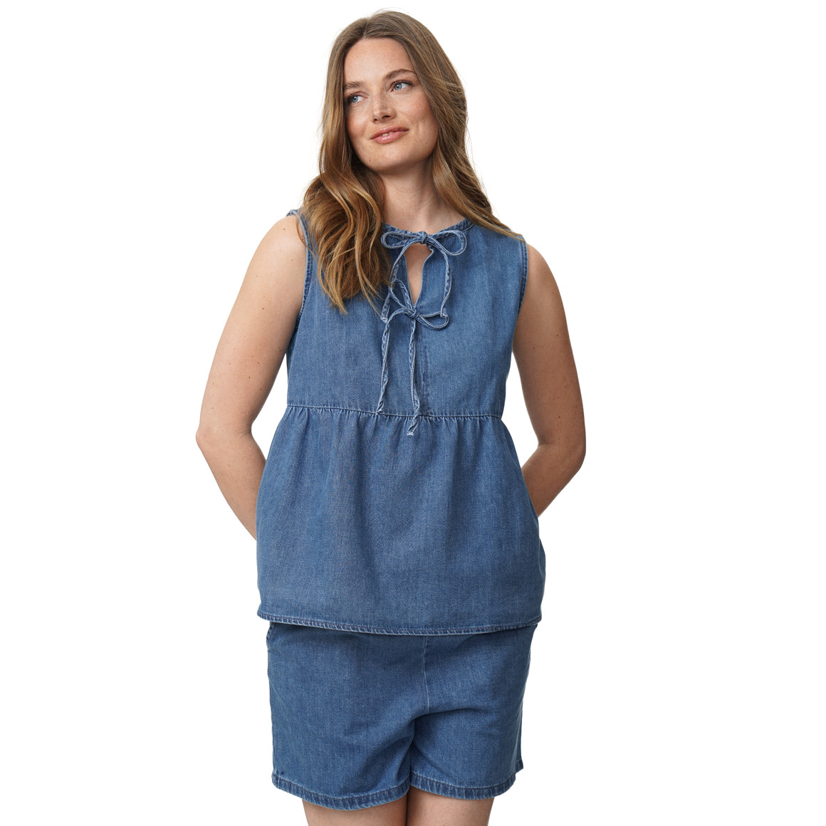 Damen Jeanstop mit Bindebändern