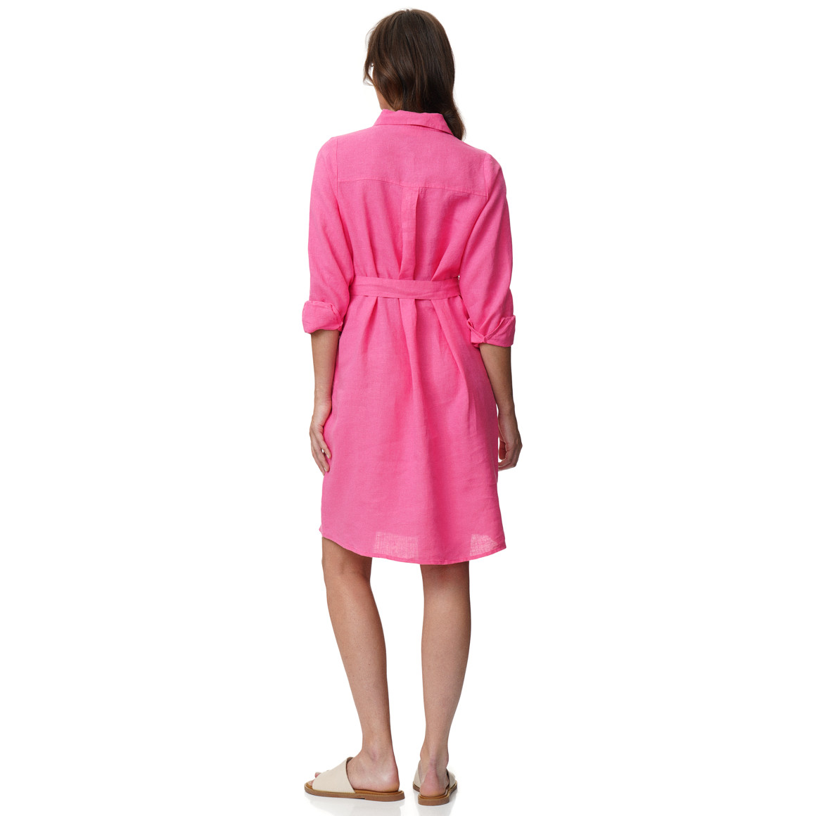 Damen Leinen-Hemdkleid mit Bindeband