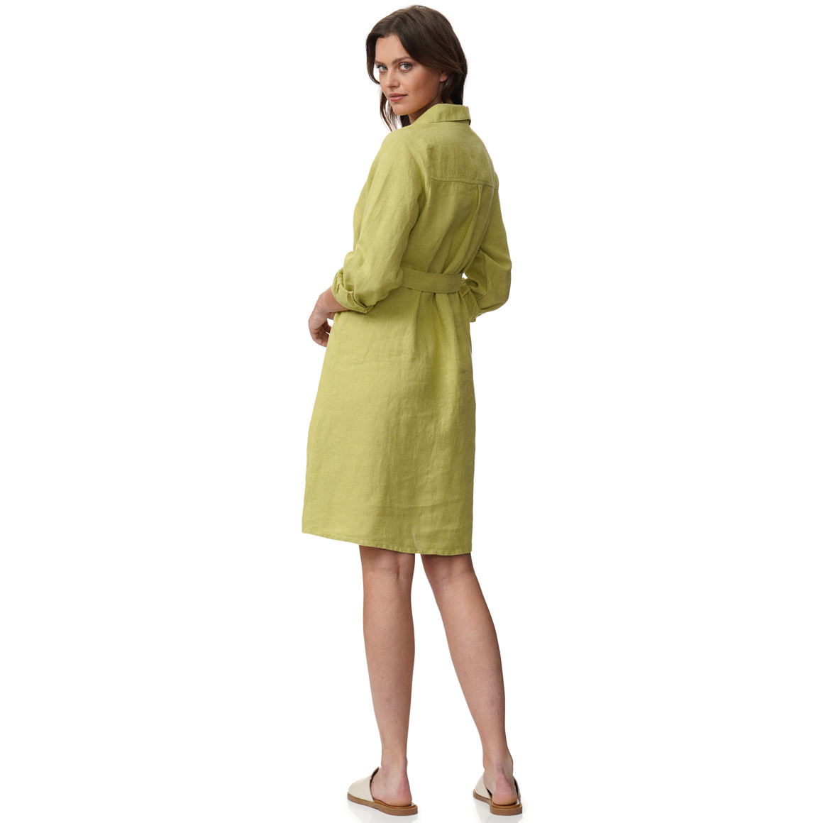 Damen Leinen-Hemdkleid mit Bindeband