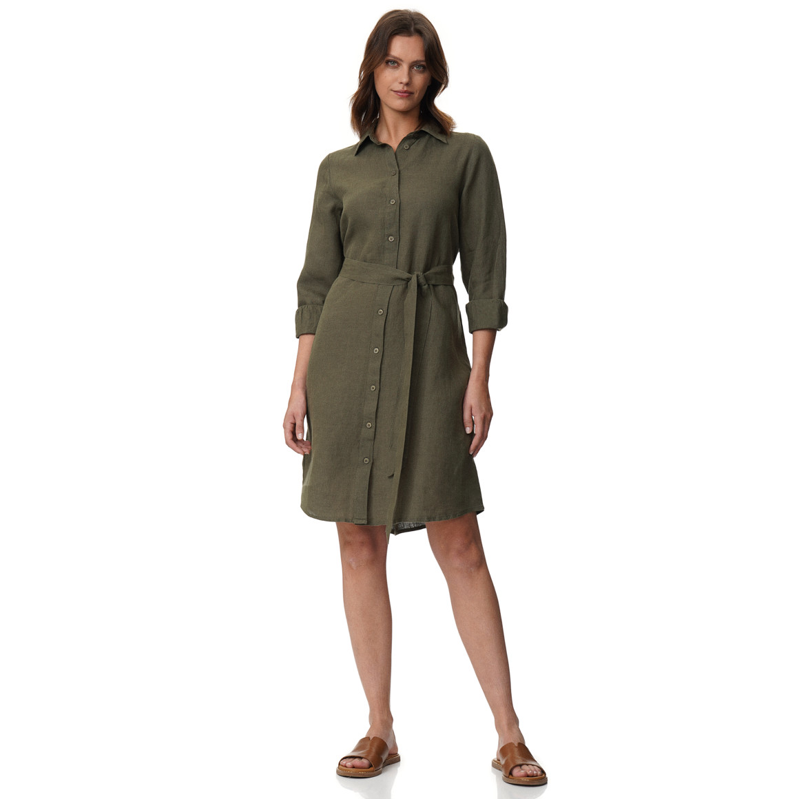 Damen Leinen-Hemdkleid mit Bindeband