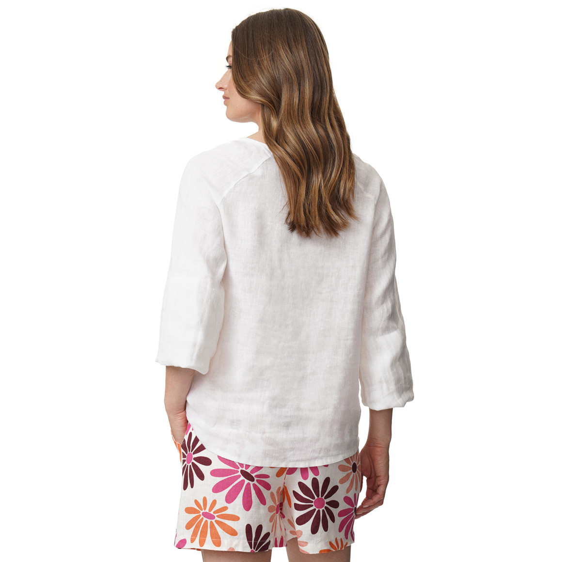 Damen Leinen-Bluse unifarben