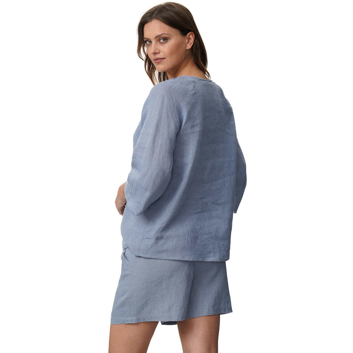 Damen Leinen-Bluse unifarben