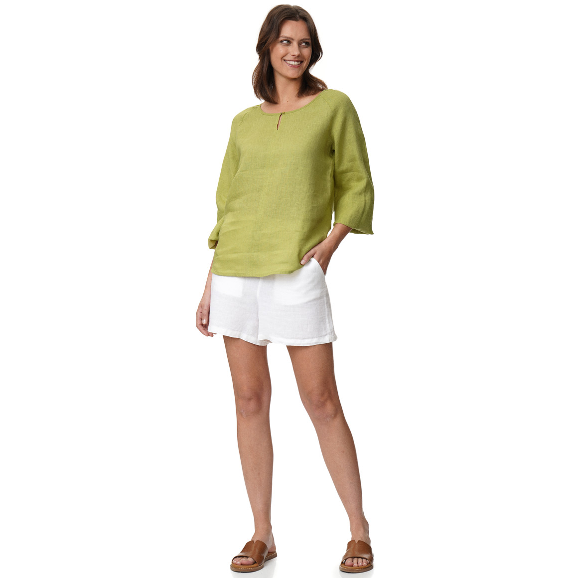 Damen Leinen-Bluse unifarben