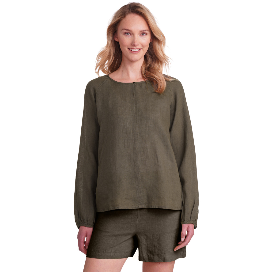 Damen Leinen-Bluse unifarben