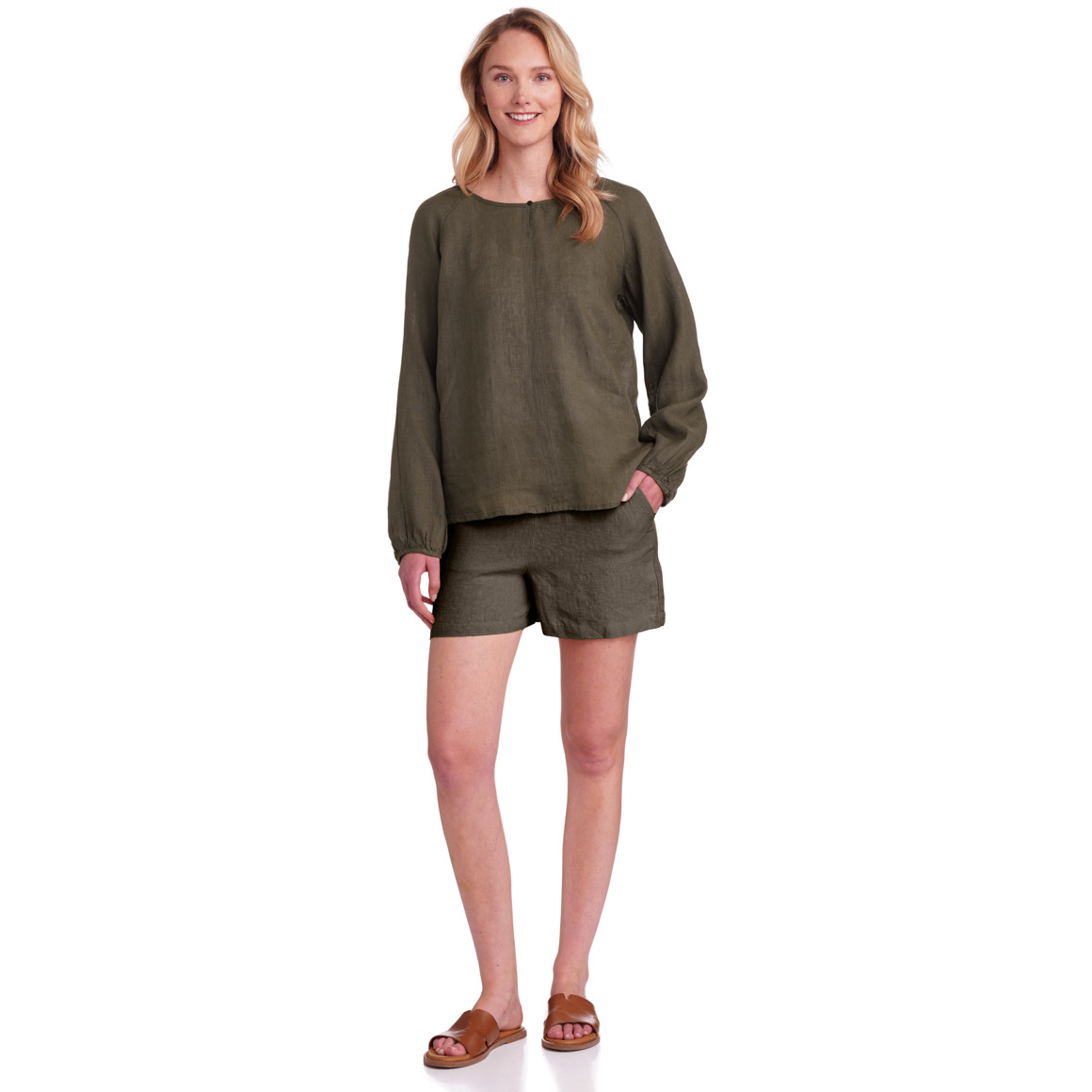 Damen Leinen-Bluse unifarben