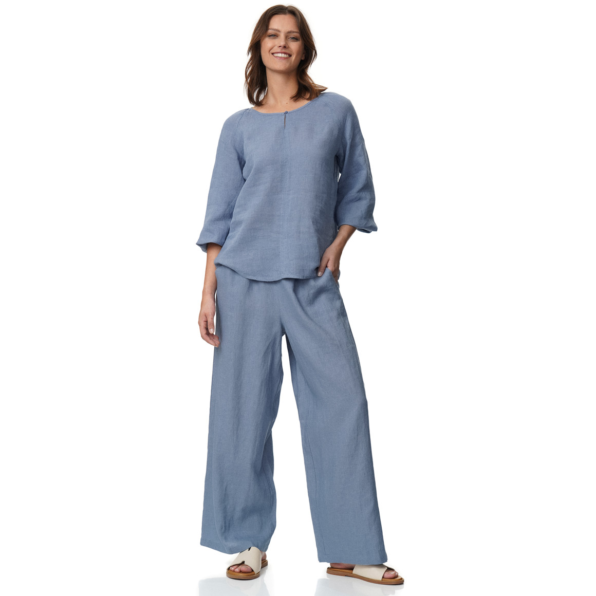 Damen Leinen-Hose mit Elastikbund