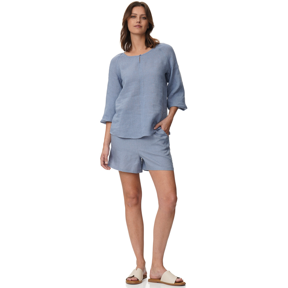 Damen Leinen-Shorts mit Elastikbund