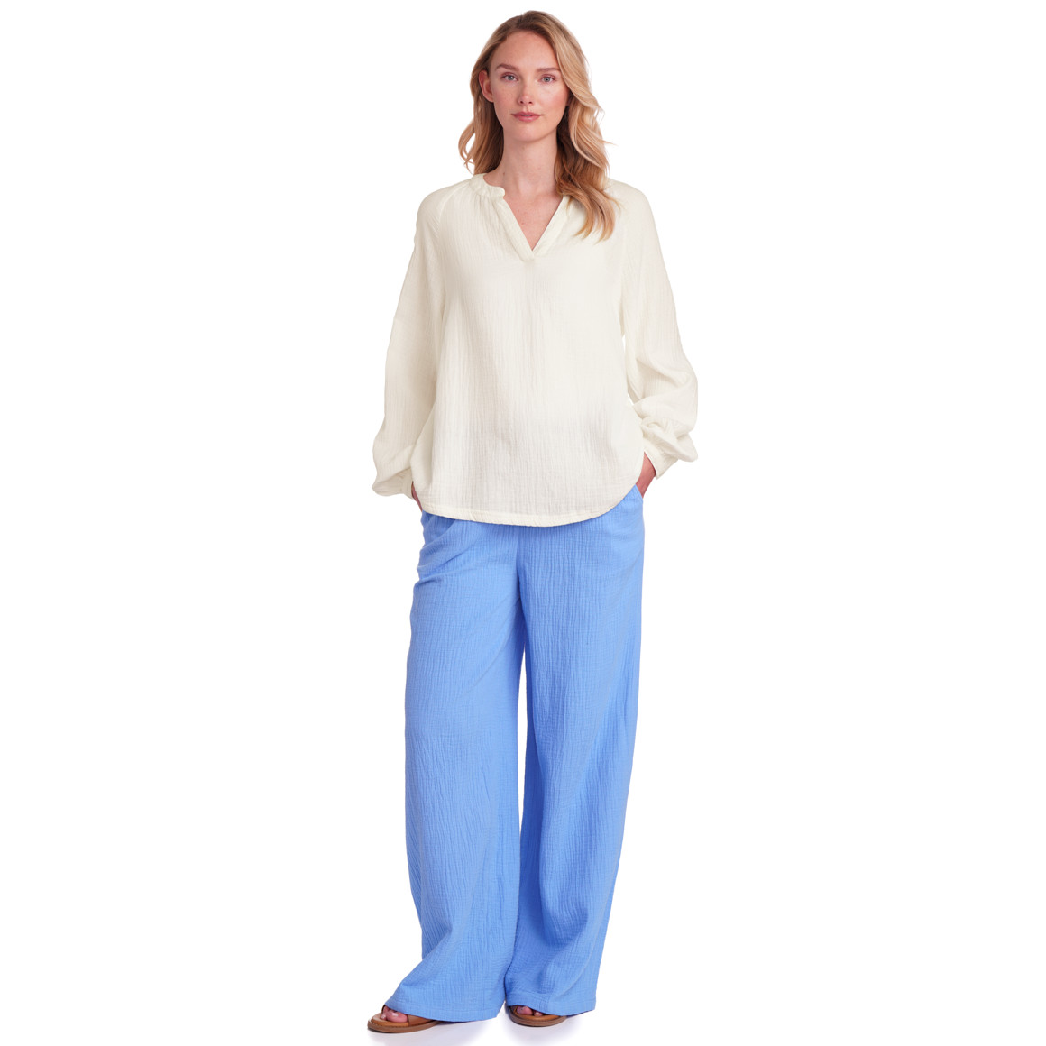 Damen Musselin-Bluse in Unifarben