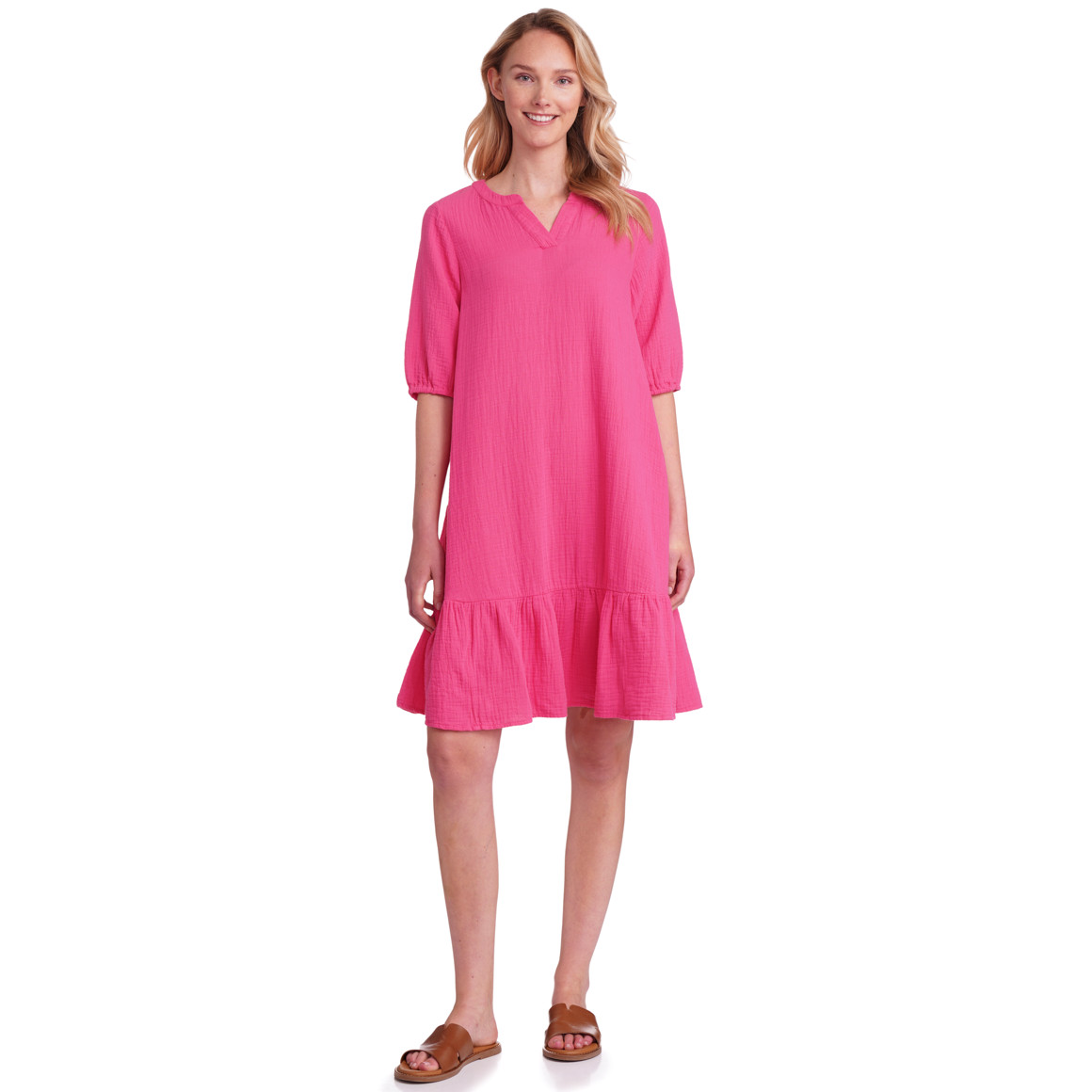 Damen Musselin-Kleid in Unifarben