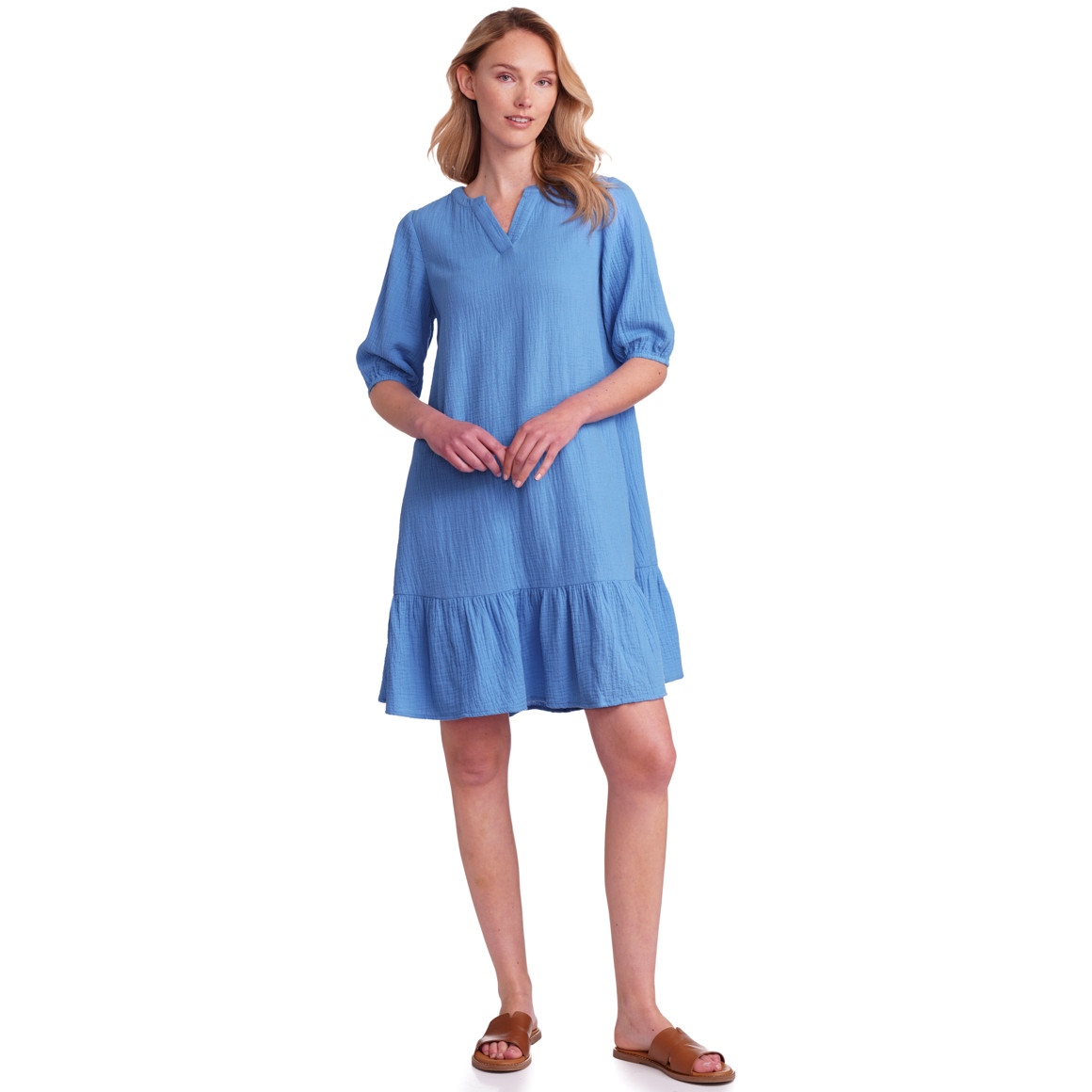 Damen Musselin-Kleid in Unifarben