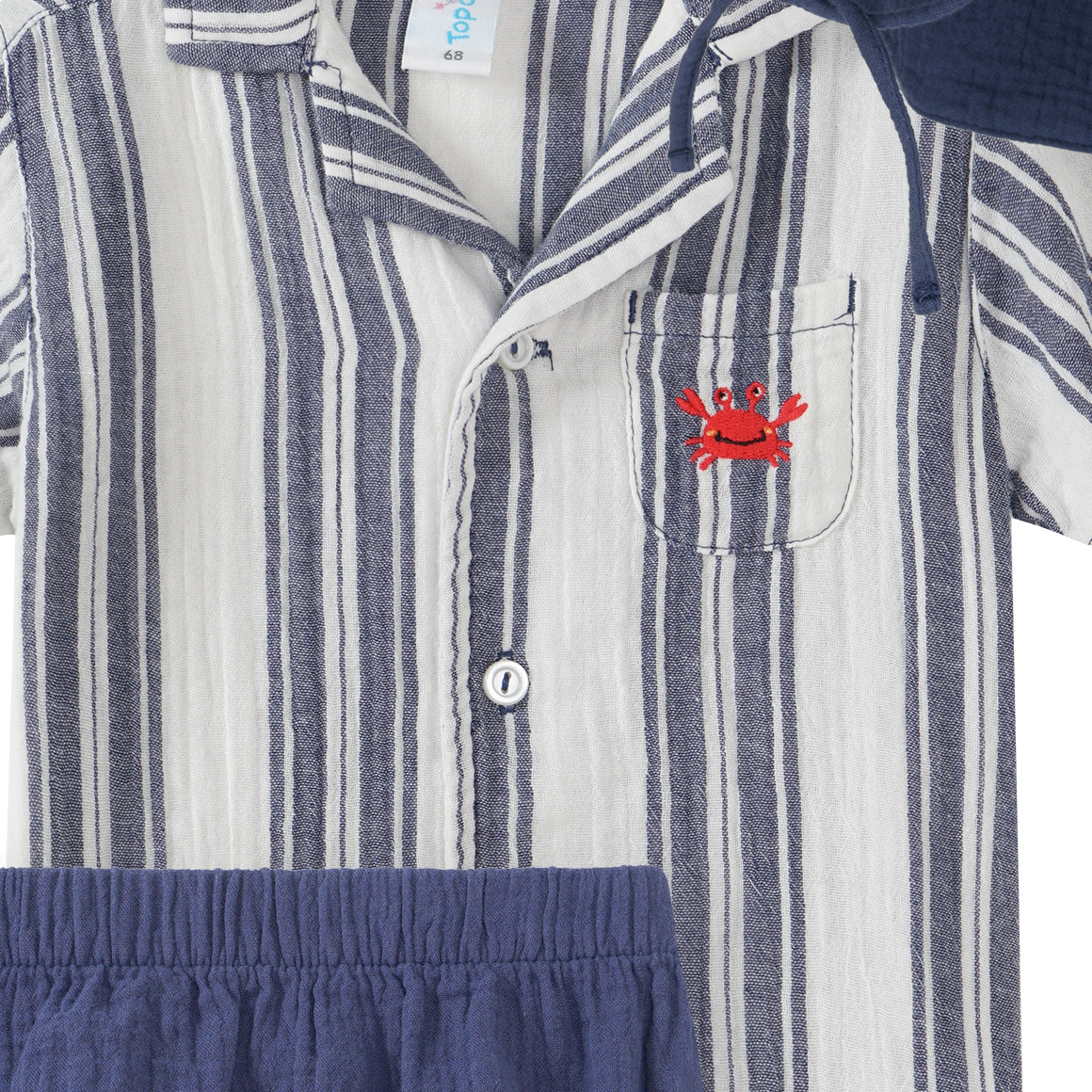 Newborn Set aus Musselin-Hemd, Shorts und Hut